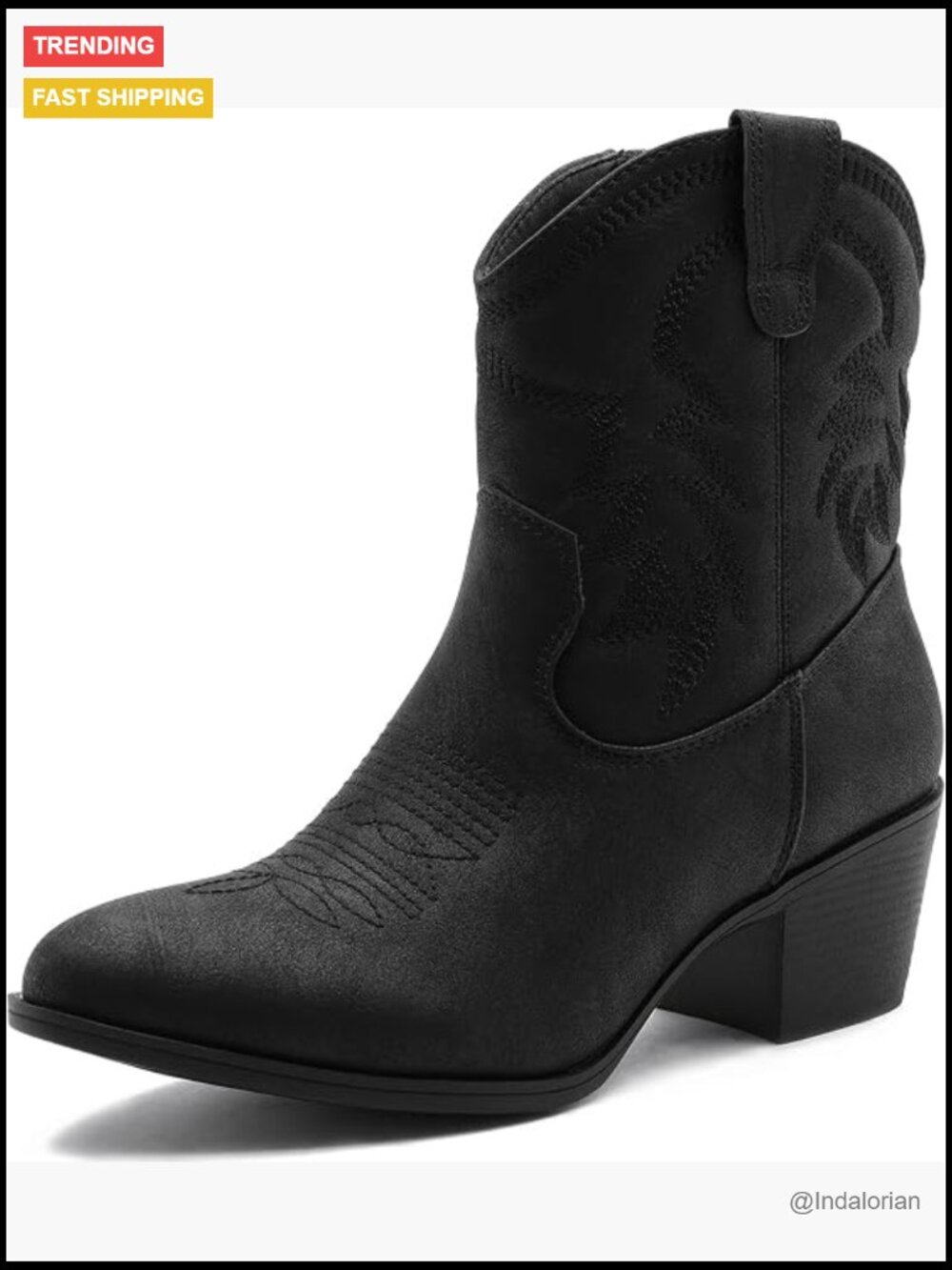 Faux Leather Ankle Cowgirl Boots with Embroidered Stitching Low Heel Western